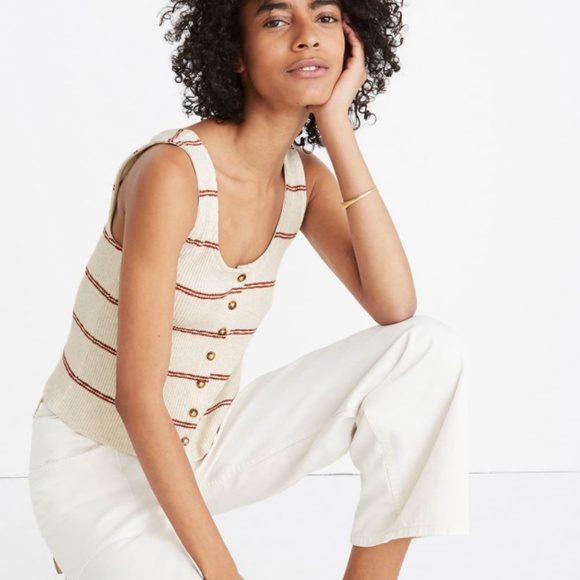 Madewell Tops - Madewell Stripe Ribbed Button Front Tank XS